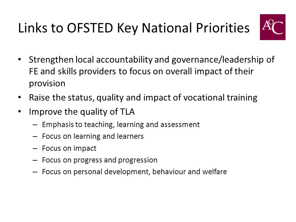 Links to OFSTED Key National Priorities