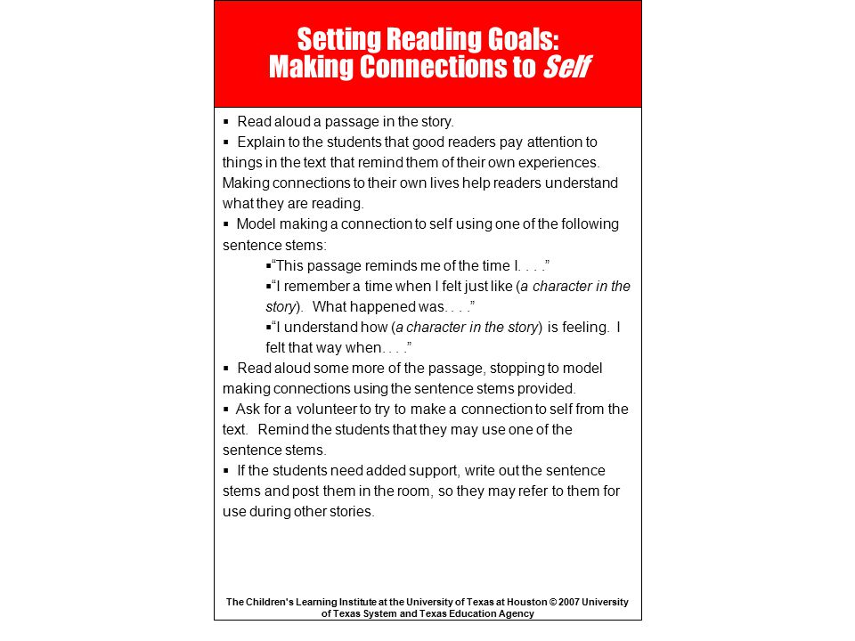 Setting Reading Goals: Making Connections to Self