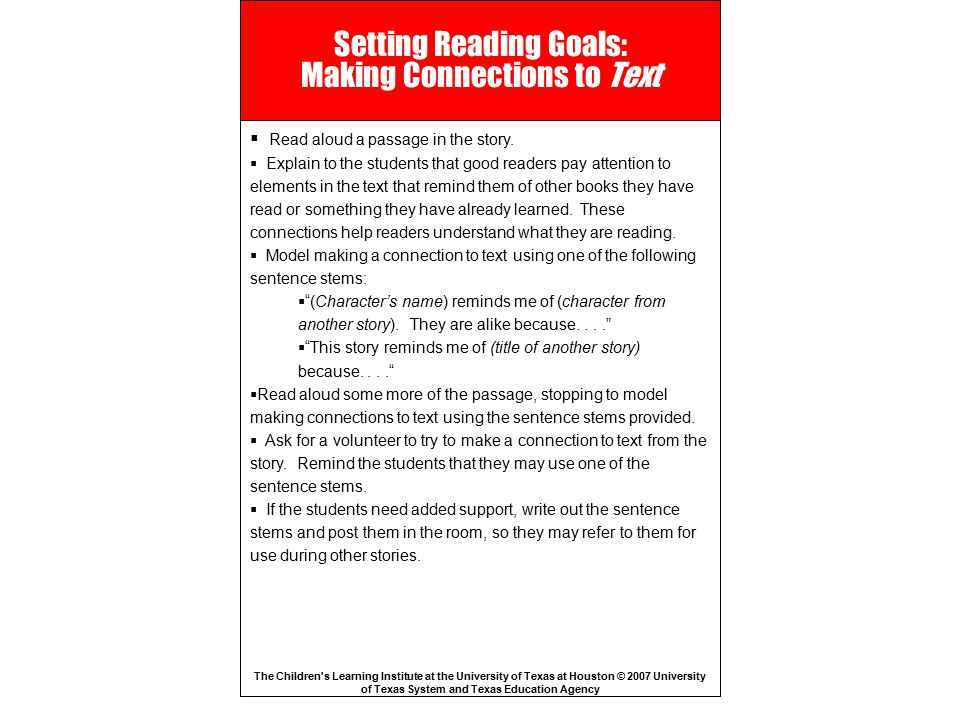 Setting Reading Goals: Making Connections to Text