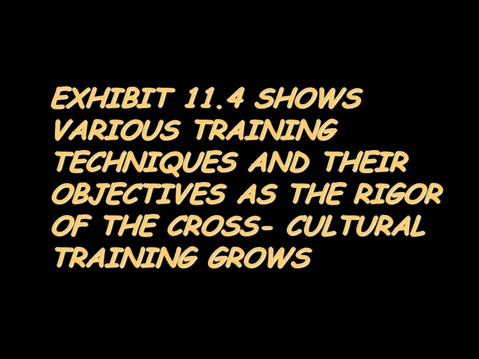 EXHIBIT 11.4 SHOWS VARIOUS TRAINING TECHNIQUES AND THEIR OBJECTIVES AS THE RIGOR OF THE CROSS- CULTURAL TRAINING GROWS