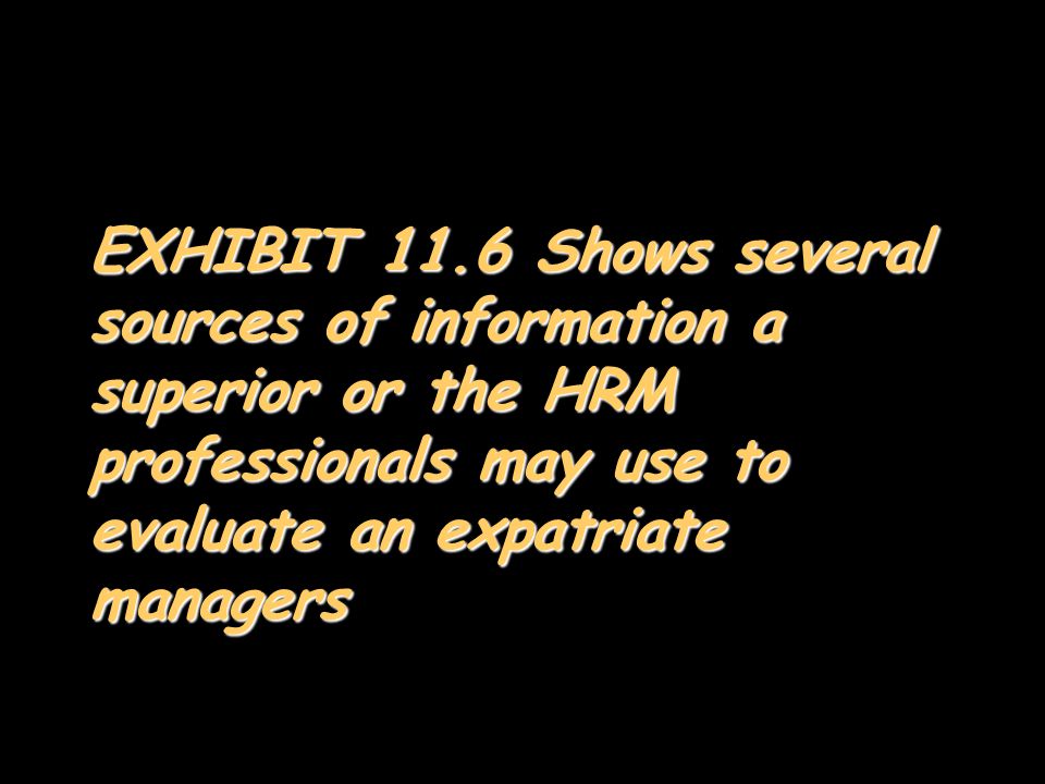 EXHIBIT 11.6 Shows several sources of information a superior or the HRM professionals may use to evaluate an expatriate managers