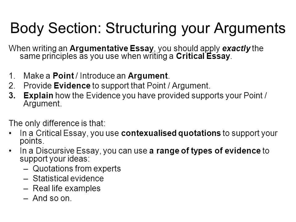 Body Section: Structuring your Arguments