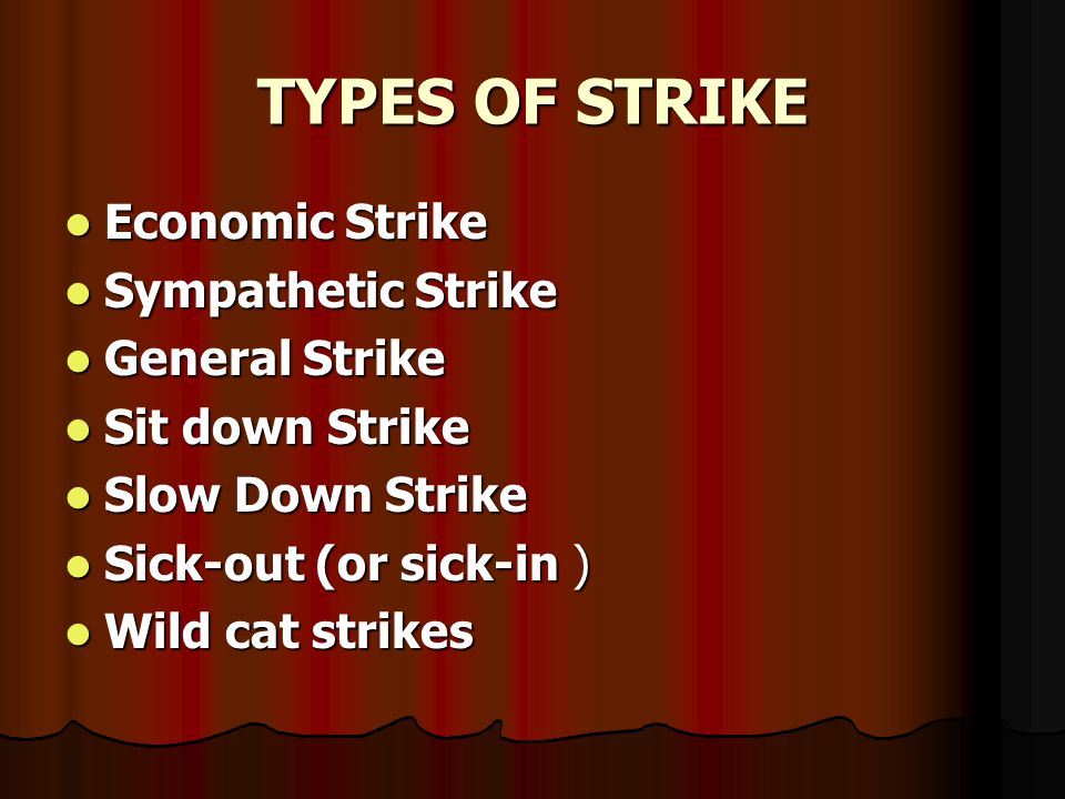 TYPES OF STRIKE Economic Strike Sympathetic Strike General Strike
