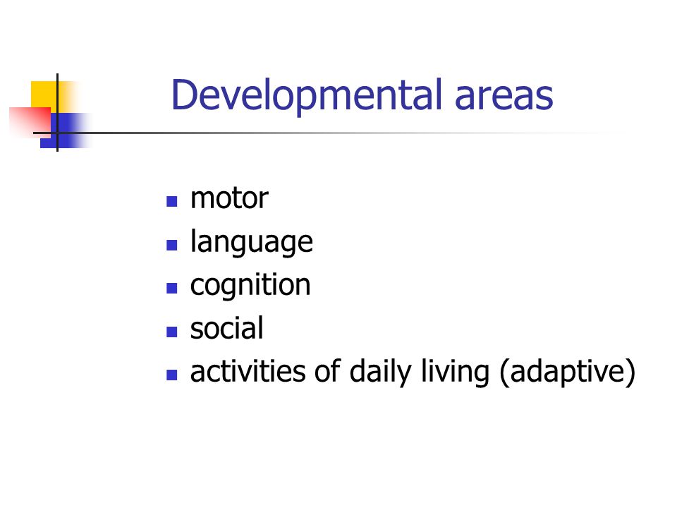 Developmental areas motor language cognition social