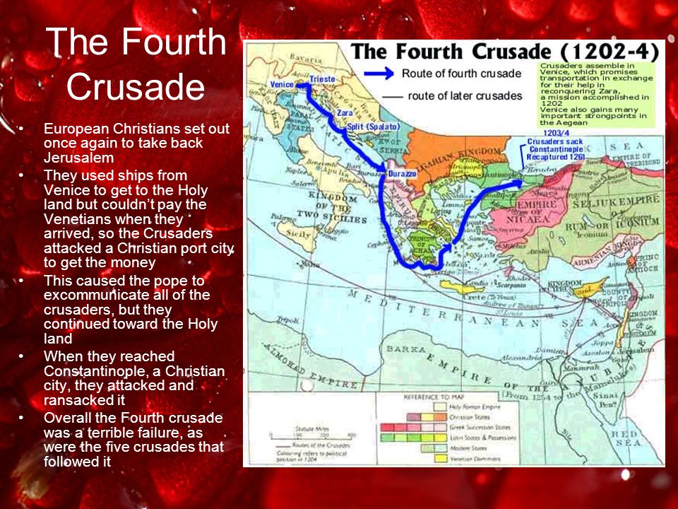 The Fourth Crusade European Christians set out once again to take back Jerusalem.