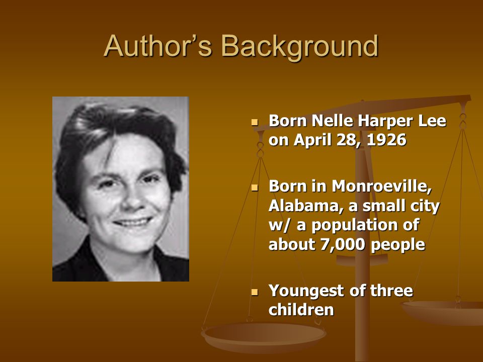 Author’s Background Born Nelle Harper Lee on April 28, 1926