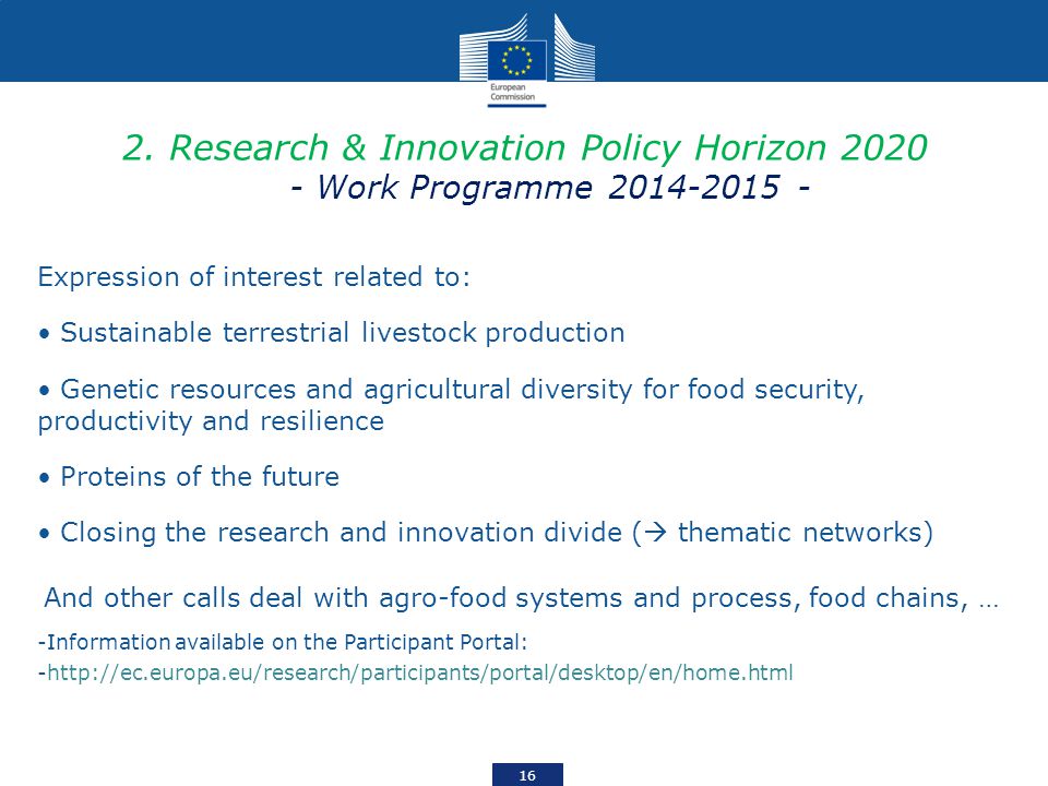 2. Research & Innovation Policy Horizon Work Programme