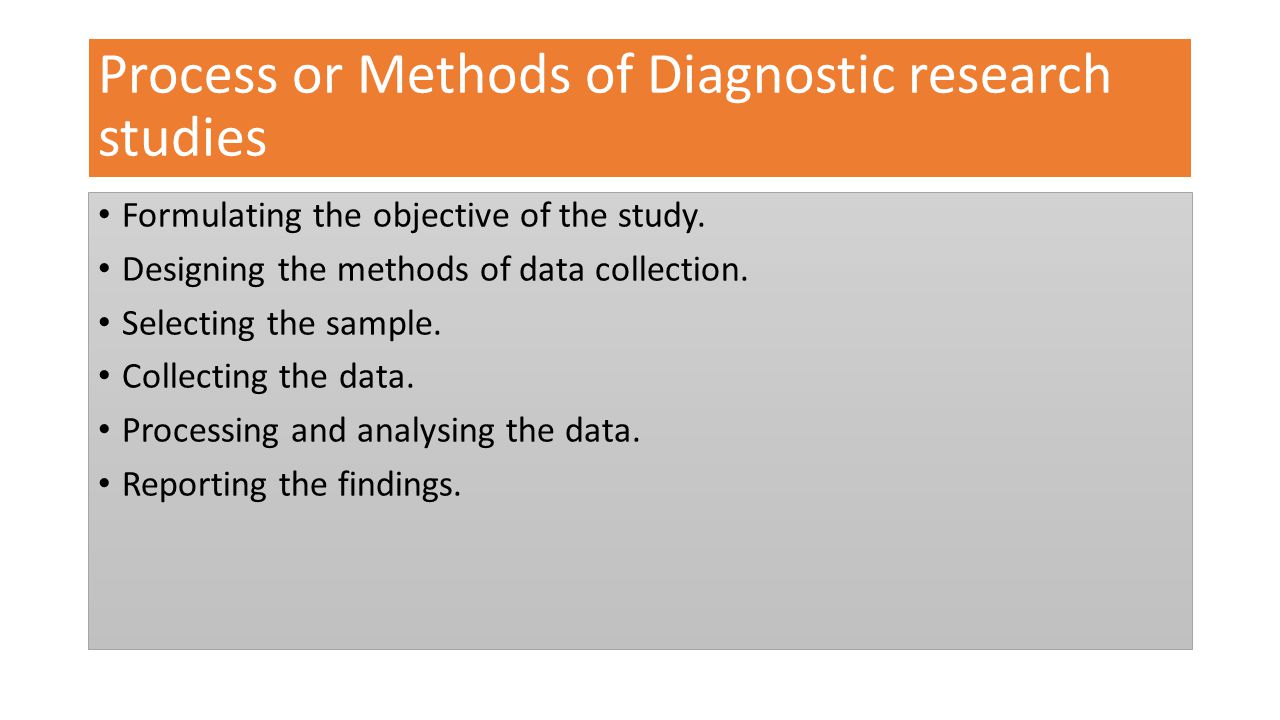 Process or Methods of Diagnostic research studies