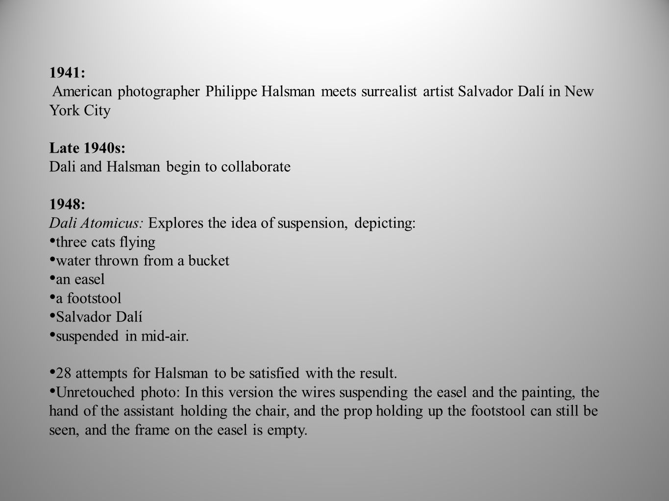 1941: American photographer Philippe Halsman meets surrealist artist Salvador Dalí in New York City.