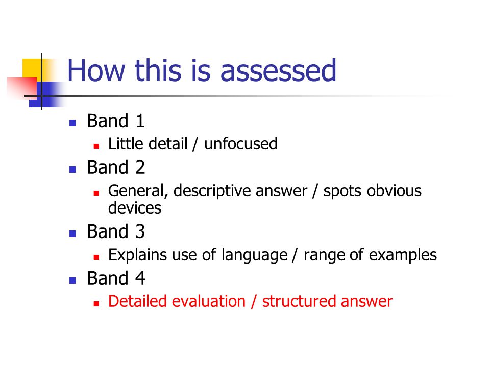 How this is assessed Band 1 Band 2 Band 3 Band 4