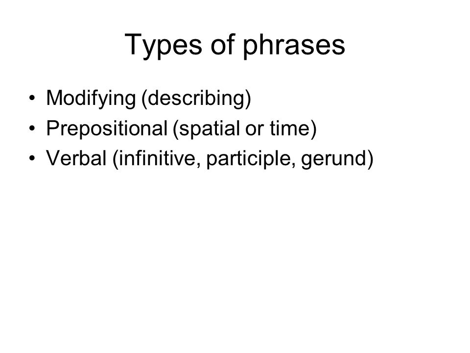 Types of phrases Modifying (describing)