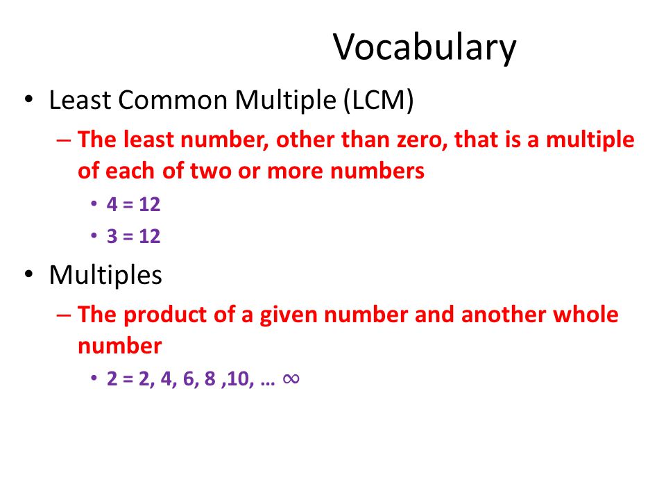 Vocabulary Least Common Multiple (LCM) Multiples