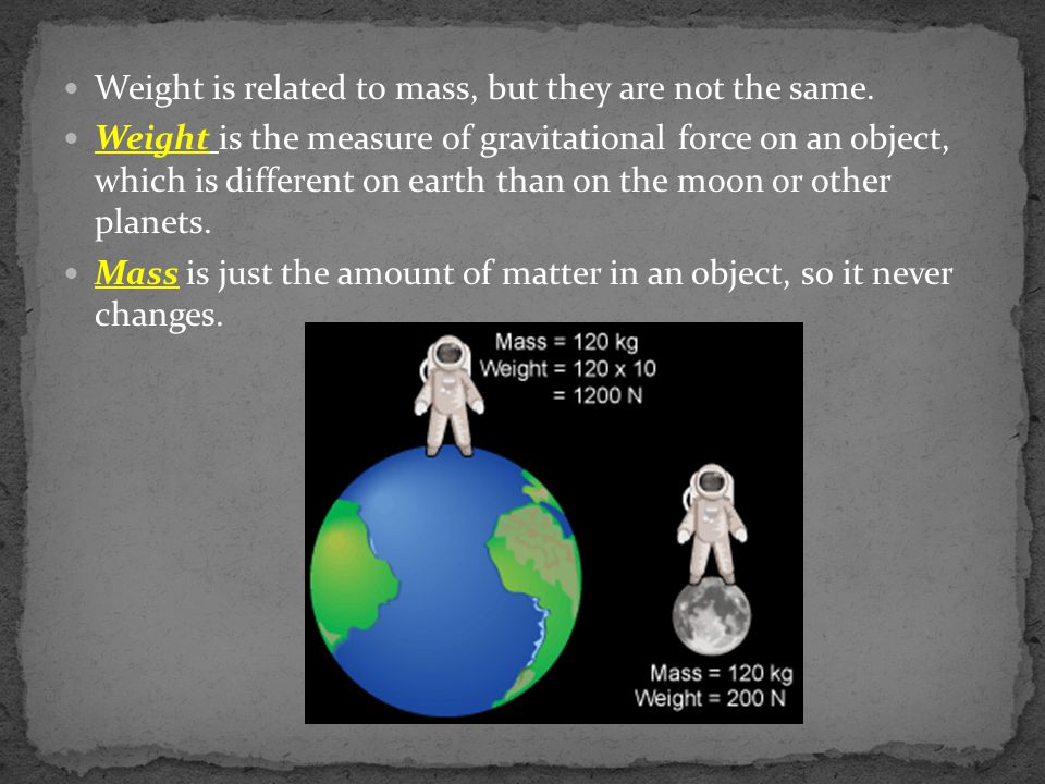 Weight is related to mass, but they are not the same.