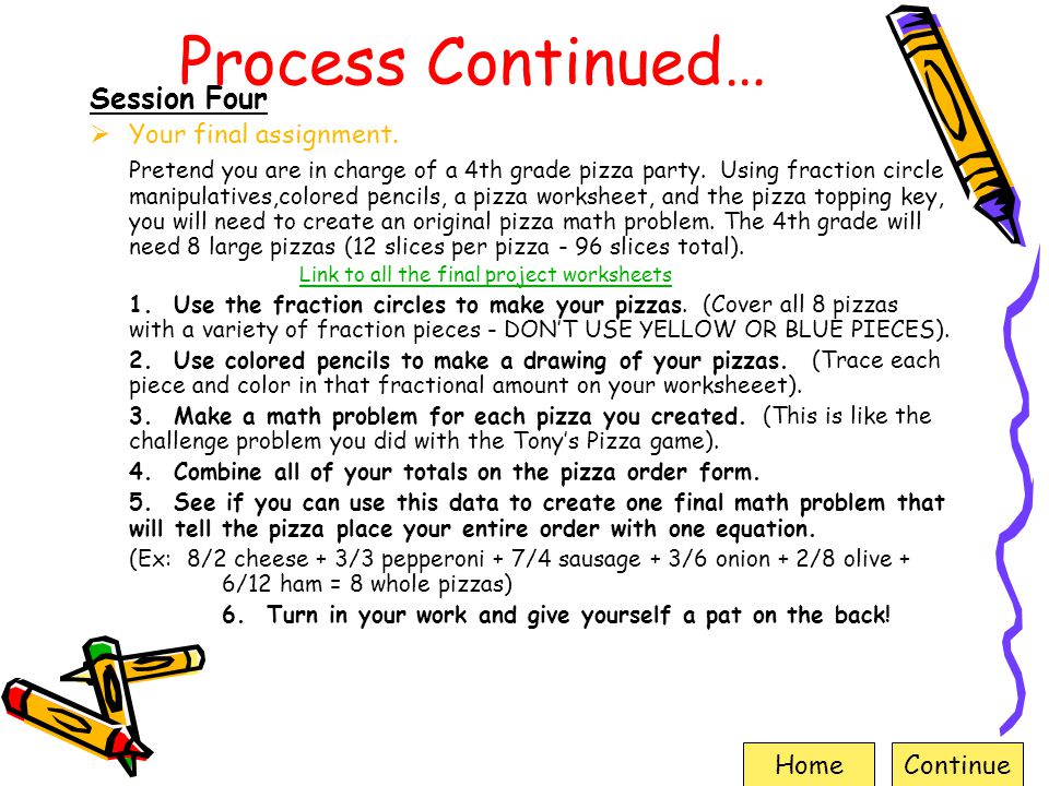 Process Continued… Session Four Your final assignment.