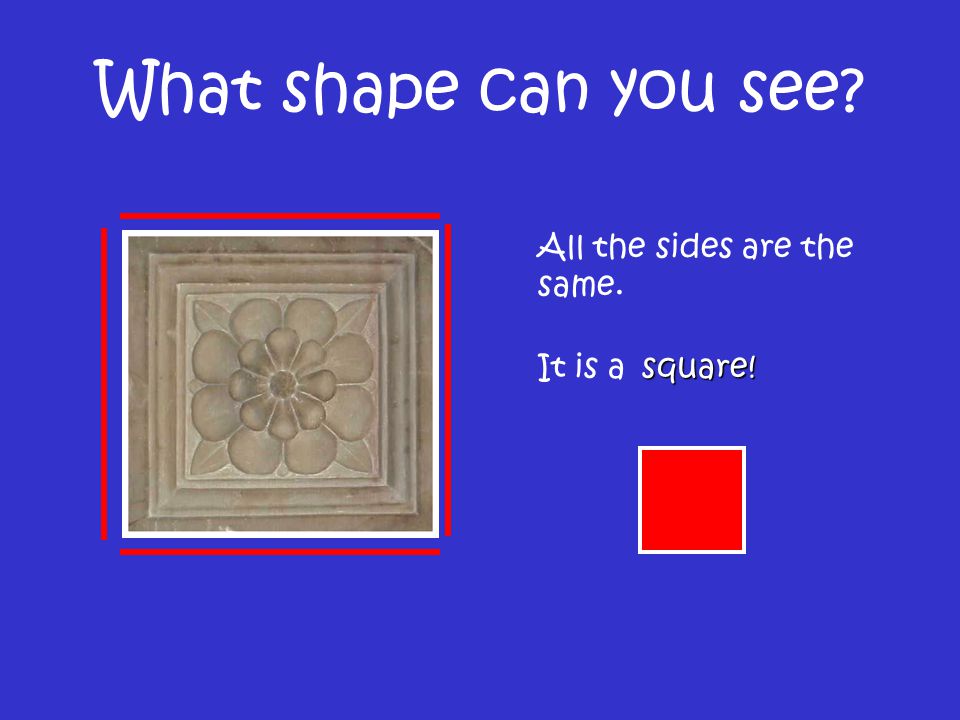 What shape can you see All the sides are the same. It is a square!