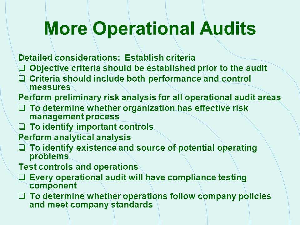 More Operational Audits