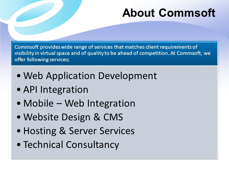 About Commsoft Web Application Development API Integration