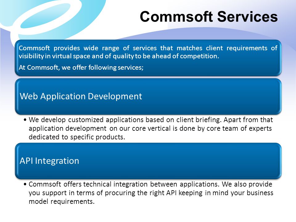Commsoft Services Web Application Development API Integration