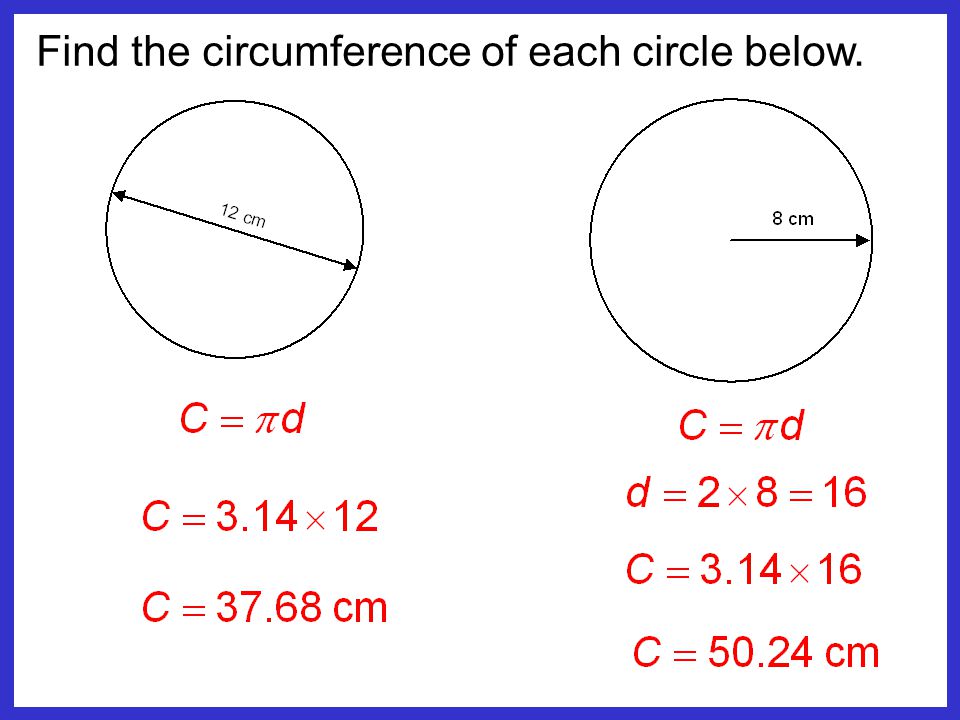 Find the circumference of each circle below.