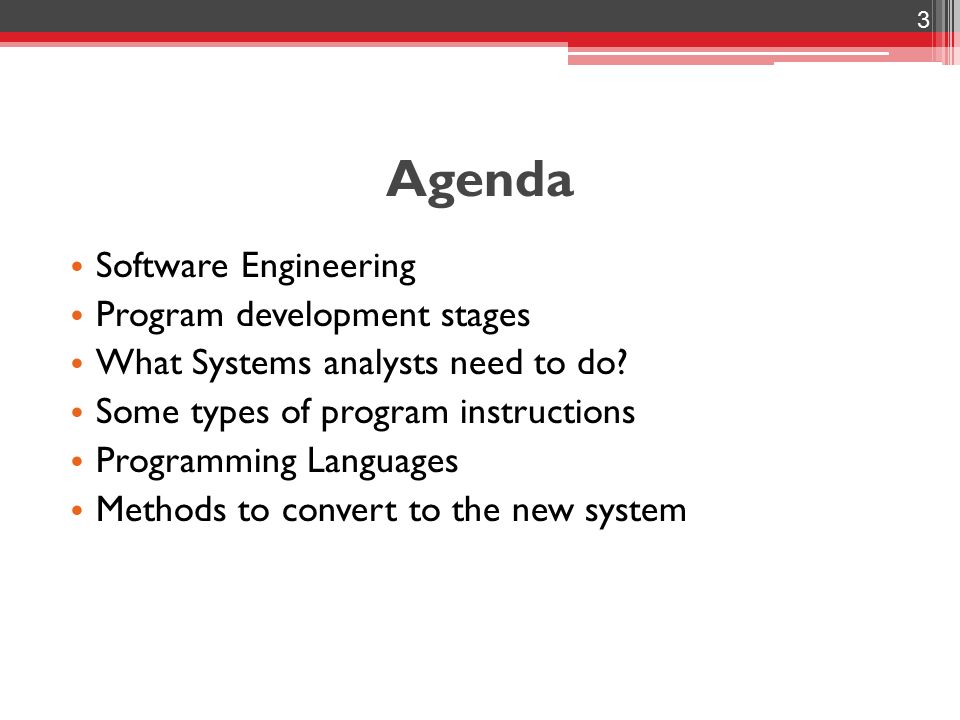 Agenda Software Engineering Program development stages