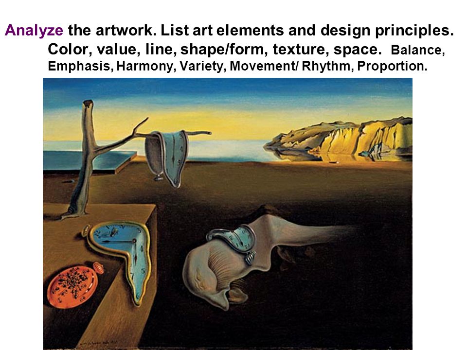 Analyze the artwork. List art elements and design principles