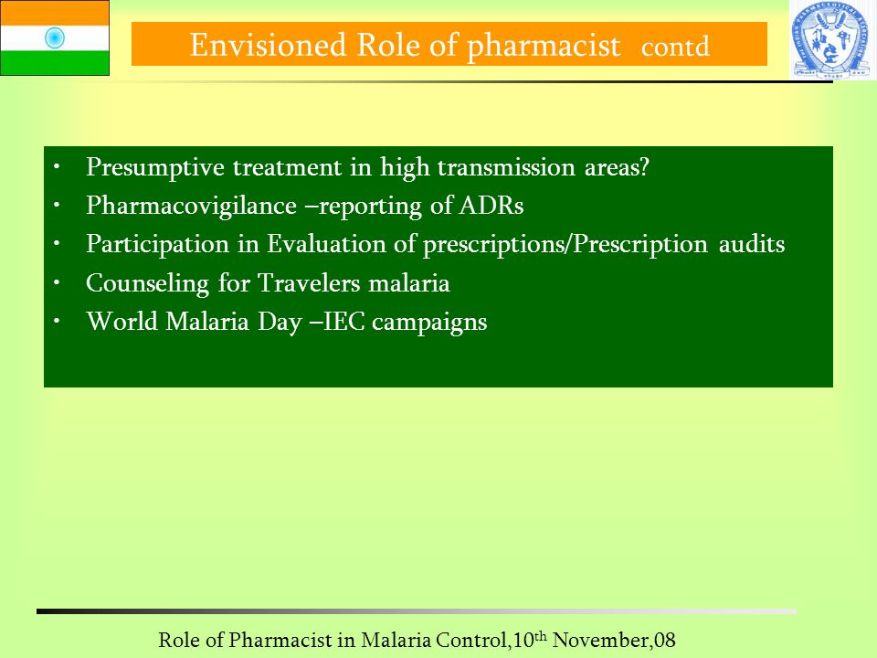 Envisioned Role of pharmacist contd