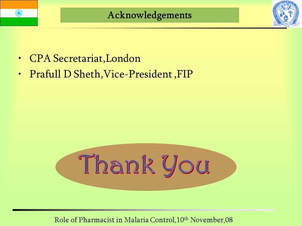 Thank You CPA Secretariat,London Prafull D Sheth,Vice-President ,FIP