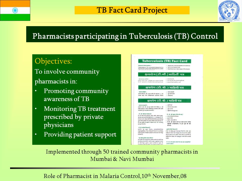 Pharmacists participating in Tuberculosis (TB) Control
