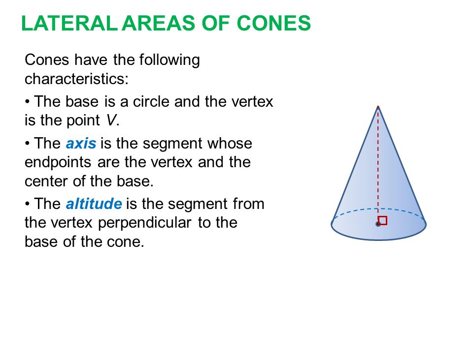 LATERAL AREAS OF CONES Cones have the following characteristics: