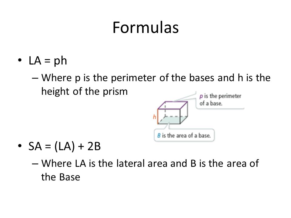 Formulas LA = ph SA = (LA) + 2B