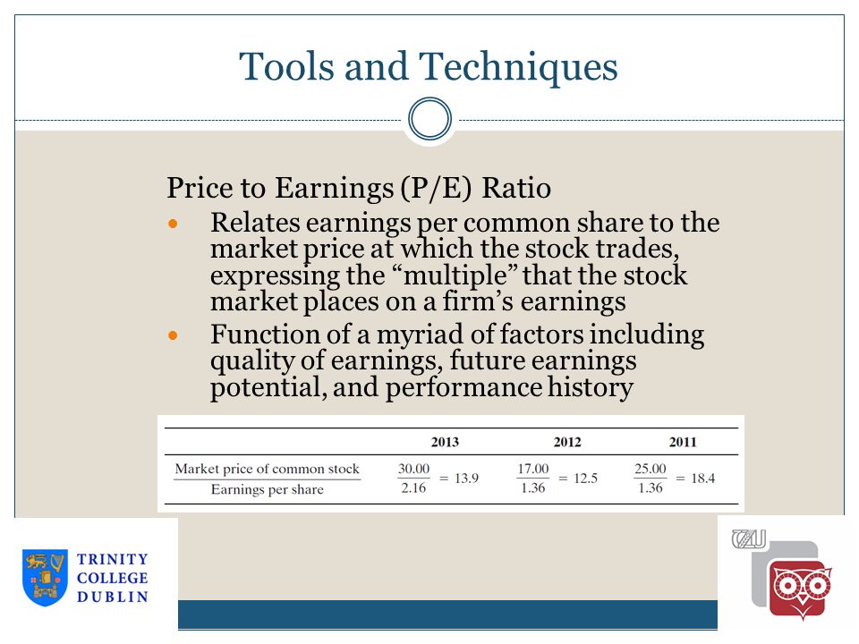 Tools and Techniques Price to Earnings (P/E) Ratio