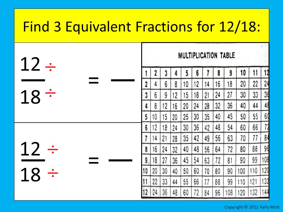 Find 3 Equivalent Fractions for 12/18: