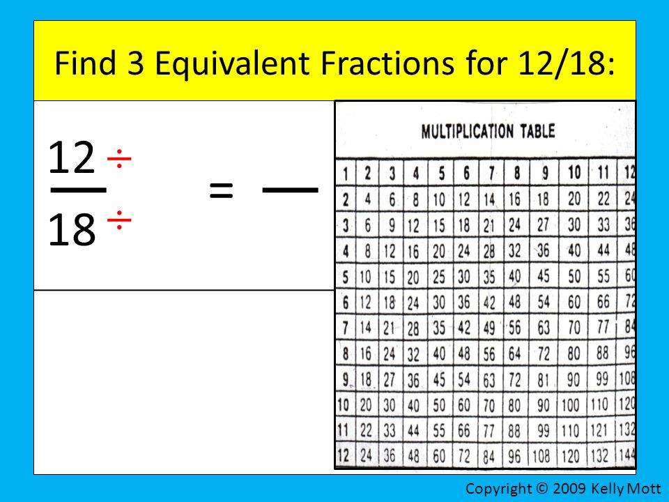 Find 3 Equivalent Fractions for 12/18: