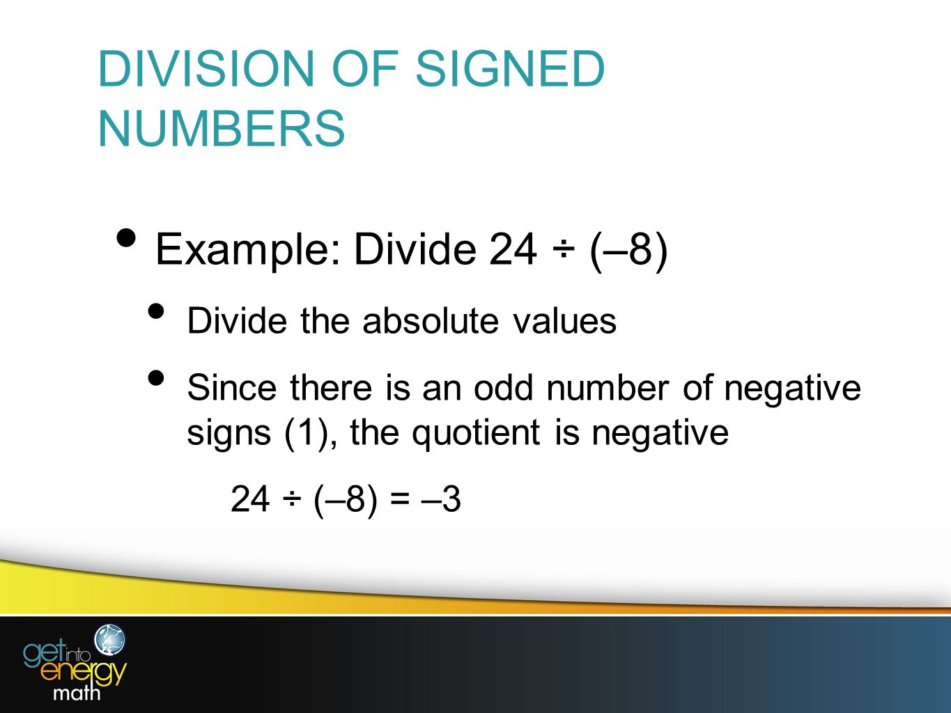 DIVISION OF SIGNED NUMBERS