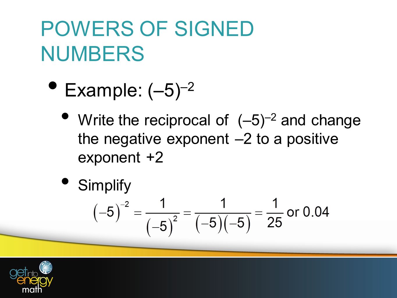 POWERS OF SIGNED NUMBERS