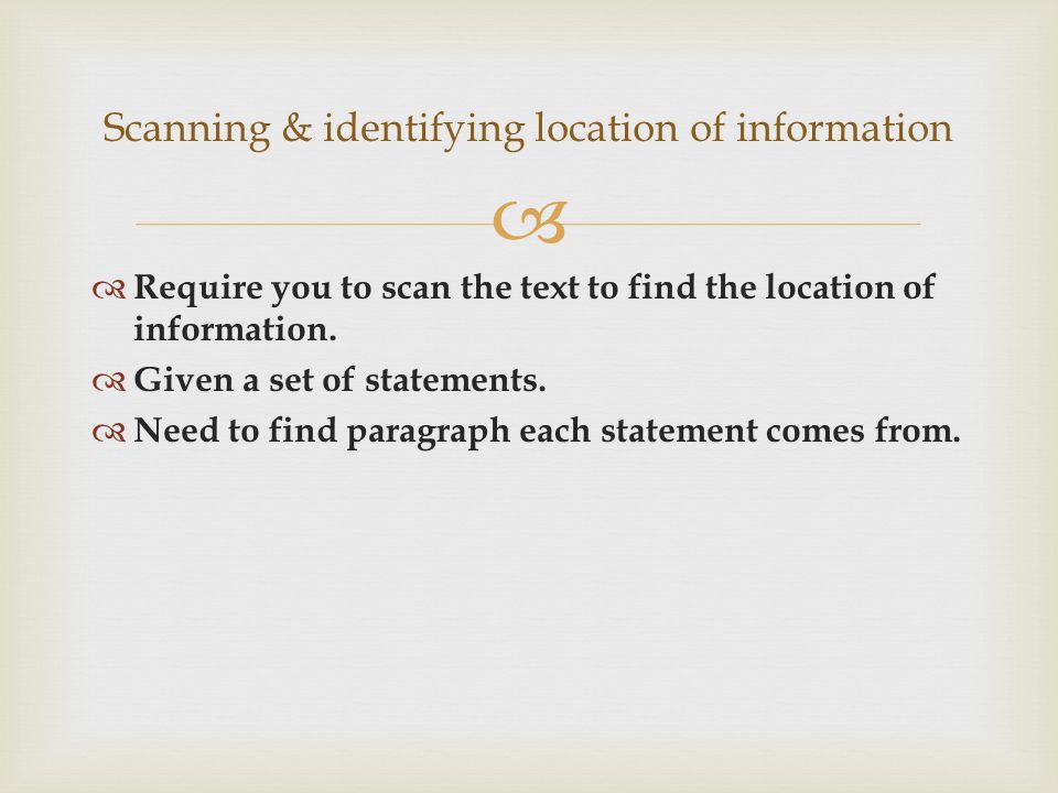 Scanning & identifying location of information