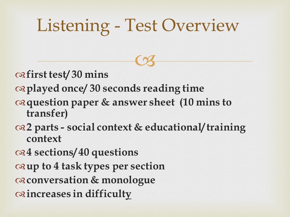 Listening - Test Overview