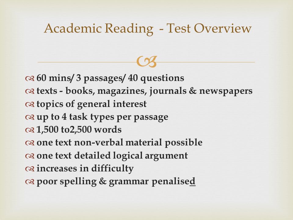 Academic Reading - Test Overview