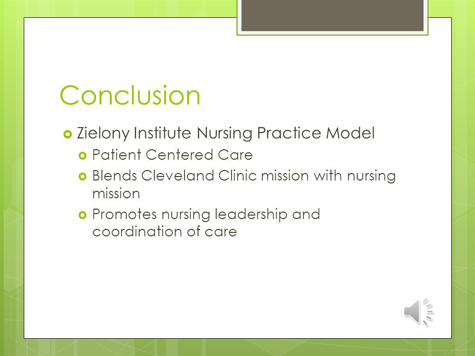 Conclusion Zielony Institute Nursing Practice Model