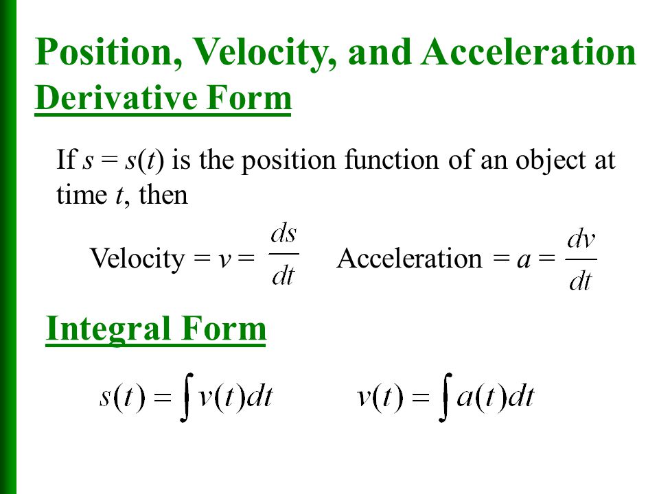 Position, Velocity, and Acceleration Derivative Form
