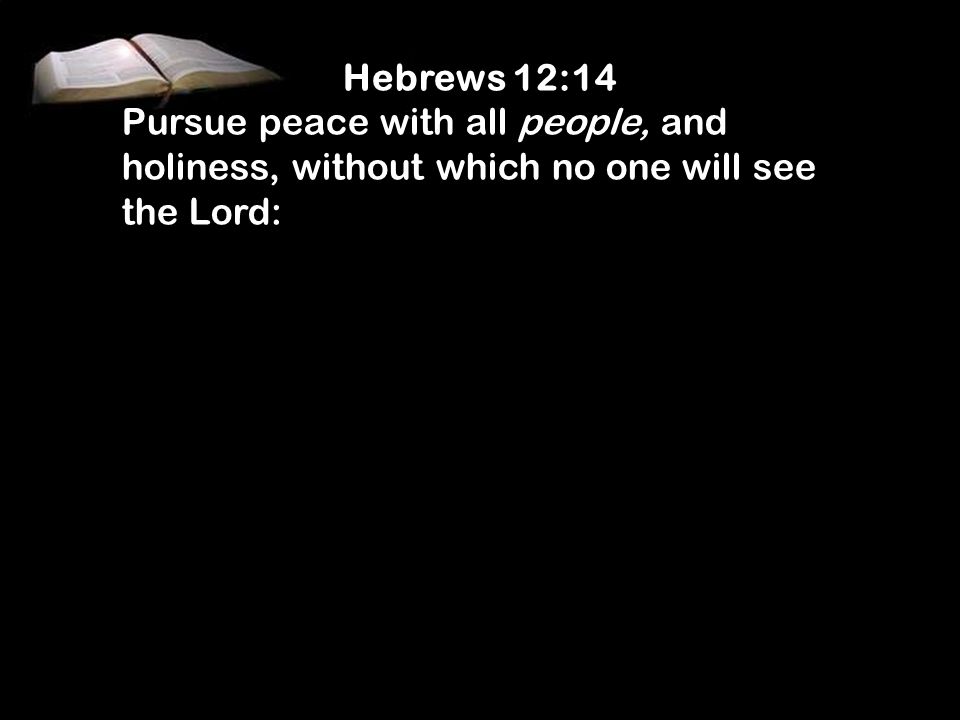 Hebrews 12:14 Pursue peace with all people, and holiness, without which no one will see the Lord: