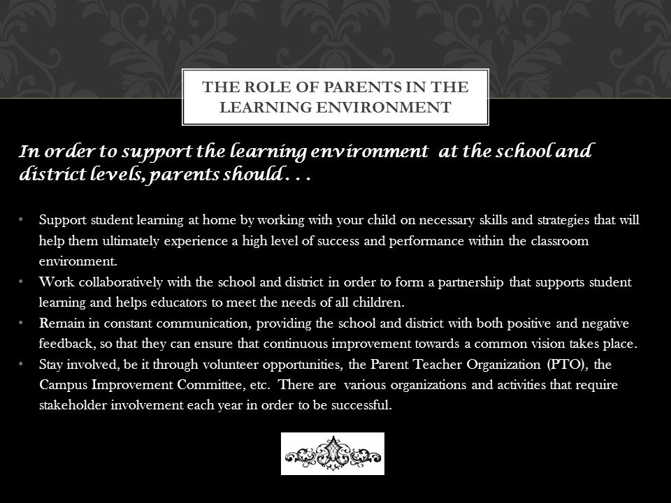 The role of Parents in the learning environment