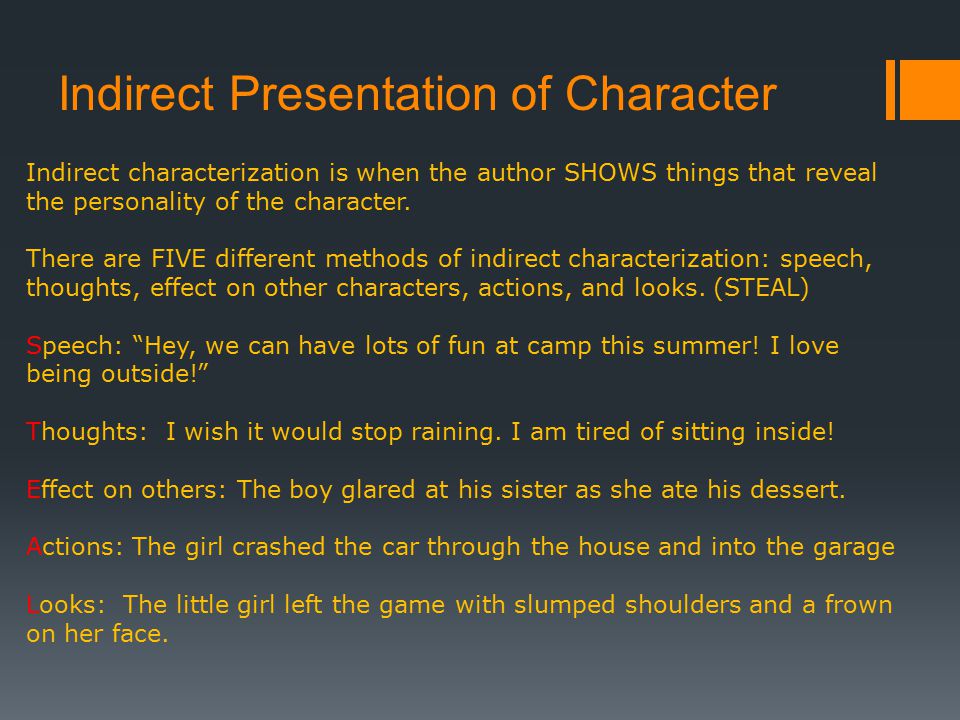 Indirect Presentation of Character
