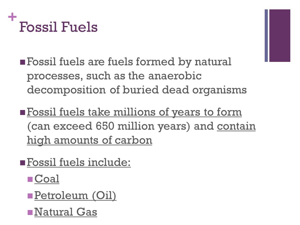 Fossil Fuels Fossil fuels are fuels formed by natural processes, such as the anaerobic decomposition of buried dead organisms.