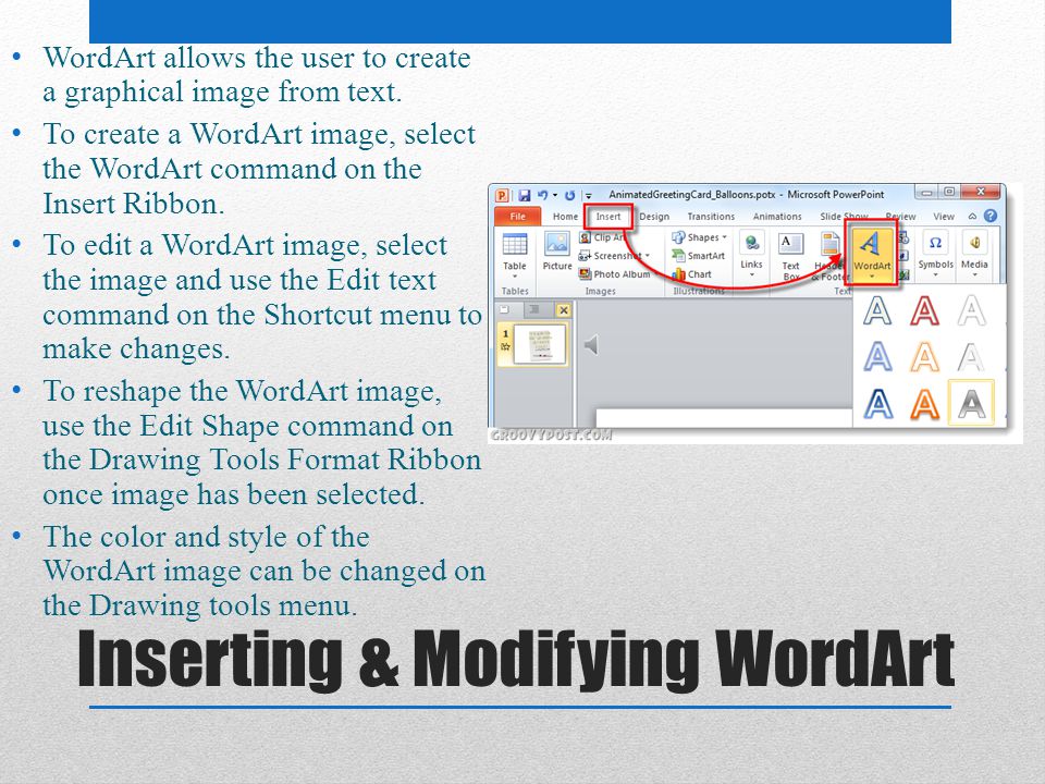 Inserting & Modifying WordArt
