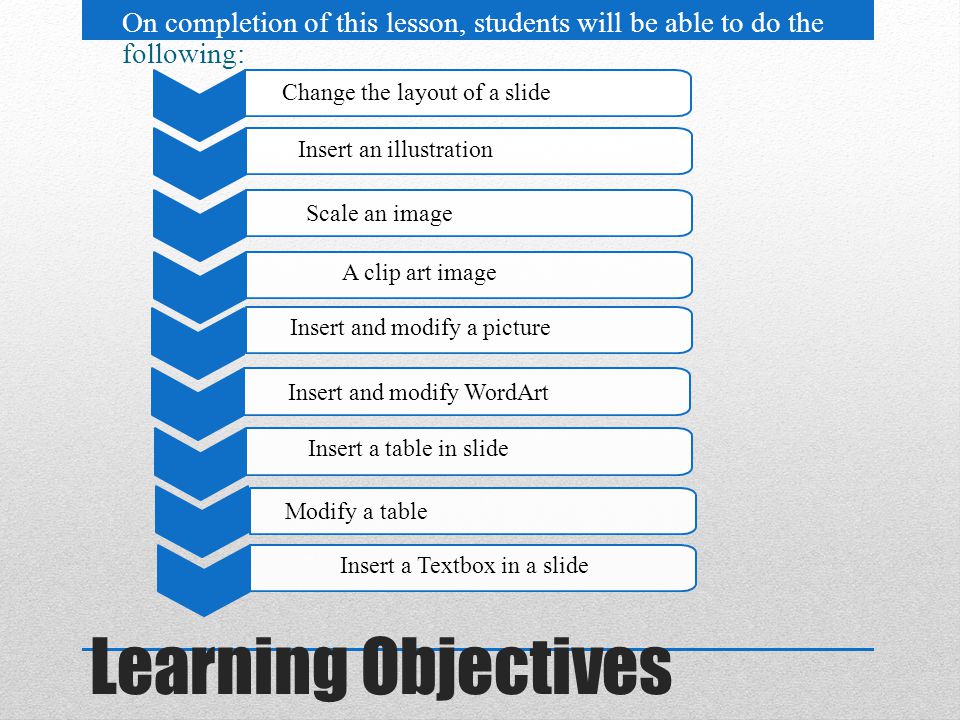 On completion of this lesson, students will be able to do the following: