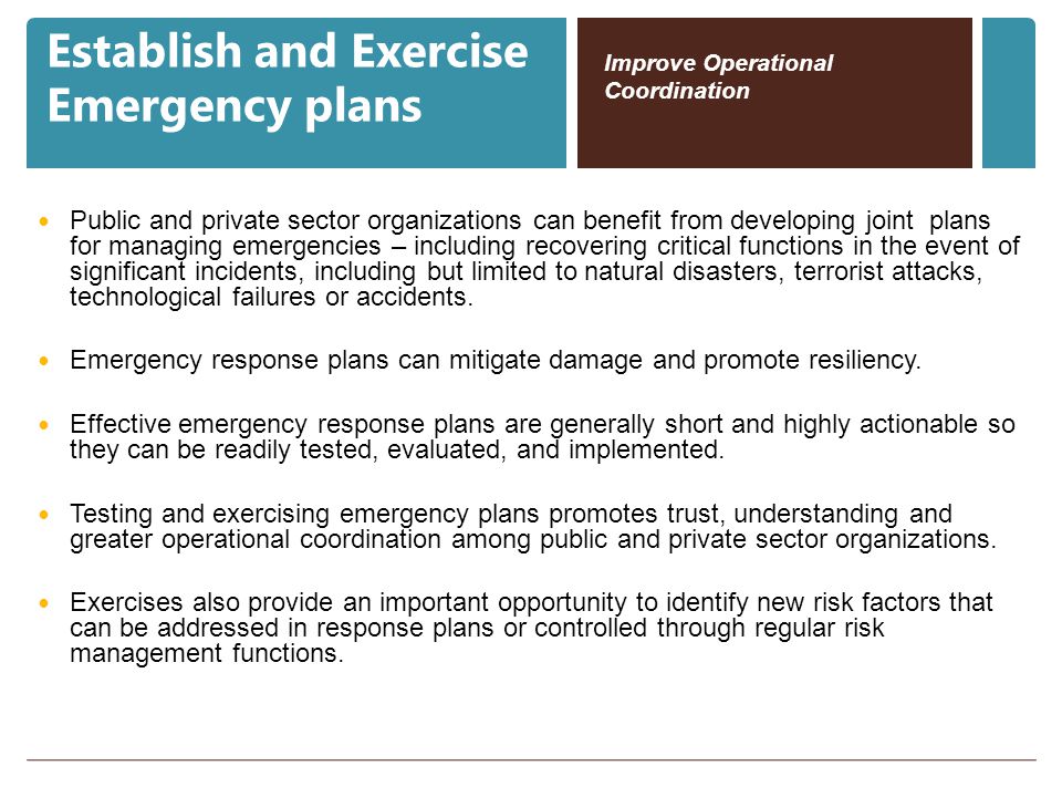 Establish and Exercise Emergency plans