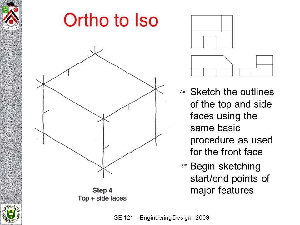 Ortho to Iso Sketch the outlines of the top and side faces using the same basic procedure as used for the front face.