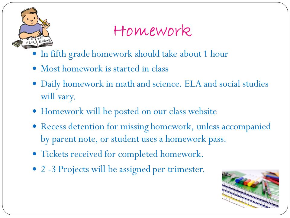 Homework In fifth grade homework should take about 1 hour