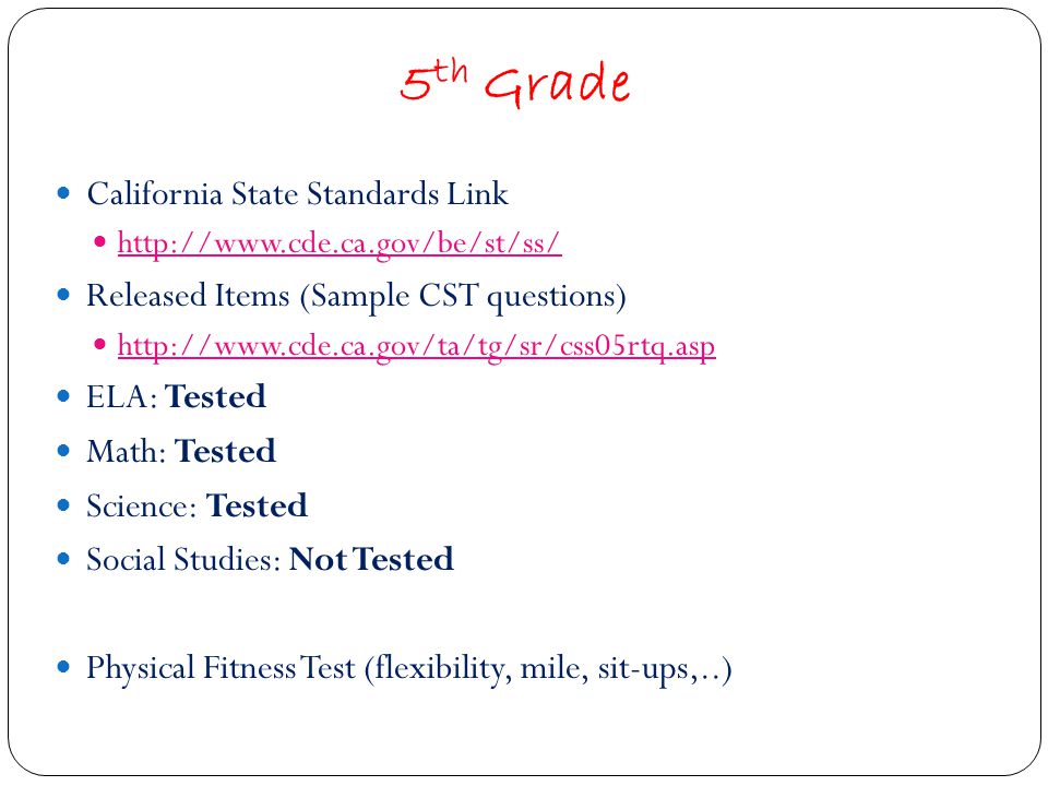 5th Grade California State Standards Link